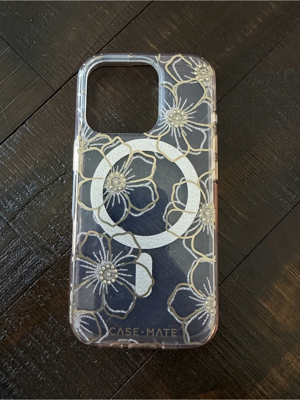 case-mate Clear Floral iPhone 16 Pro Case with Silver & Gold Accents